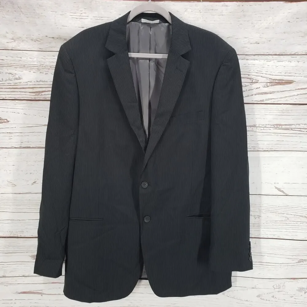 Perry Ellis Portfolio Men's Black Pinstriped 2Buttons Sportscoat Blazer 46L